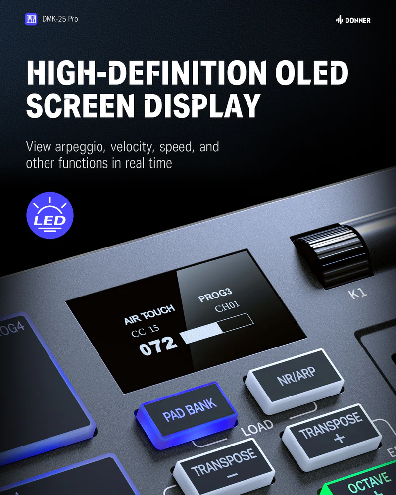 Donner DMK-25 PRO OLED 顯示與控制輪