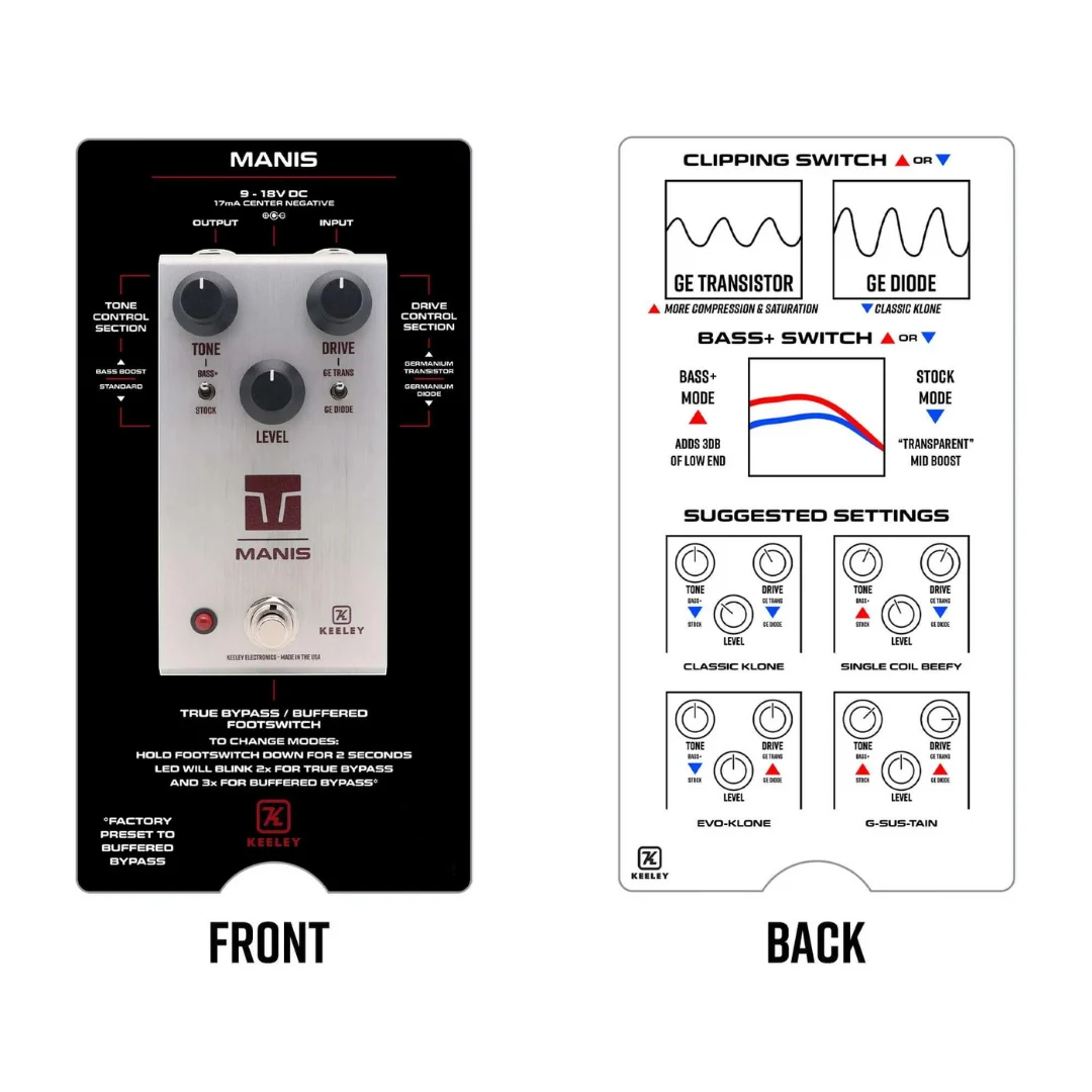 Keeley Manis Overdrive 支援 18V 與 Buffered True Bypass 切換